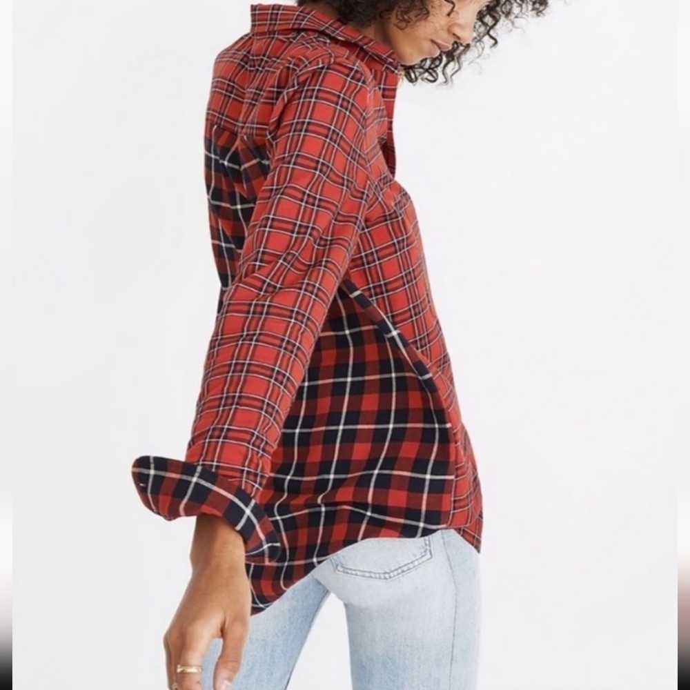 Madewell women's classic ex-boyfriend shirt, red cotton plaid, one pocket, sz S. - Picture 9 of 16